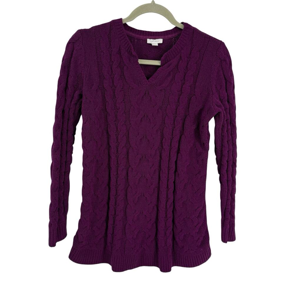 J Jill Chenille Cableknit Sweater Womens XS V Neck Purple Pullover